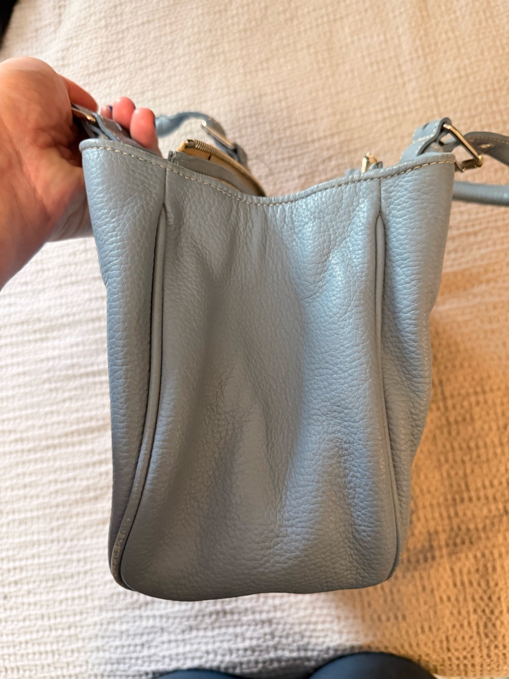 Vintage Dooney & Bourke Powder Blue Pebble All Weather Leather (AWL) 2 Satchel - Picture 10 of 11